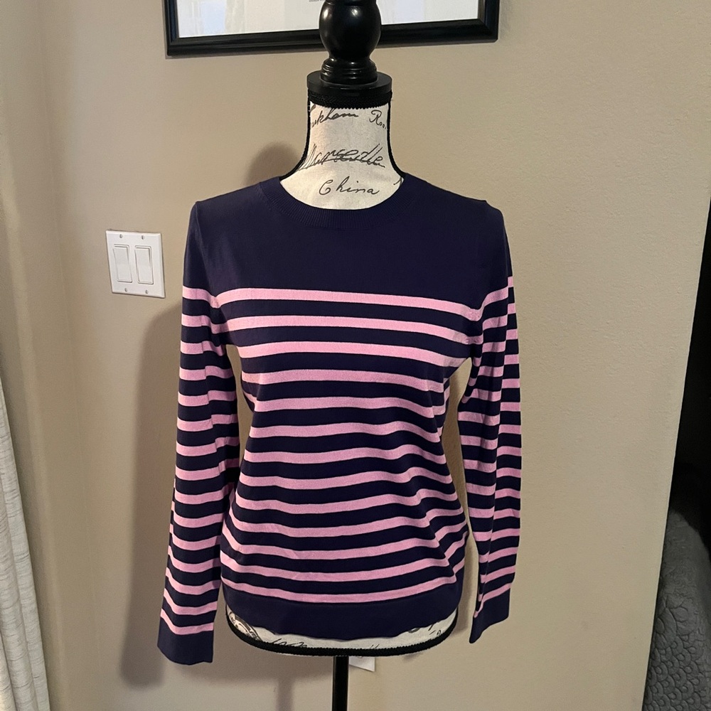 NWT J. Crew Navy and Pink Striped Sweater Size Small